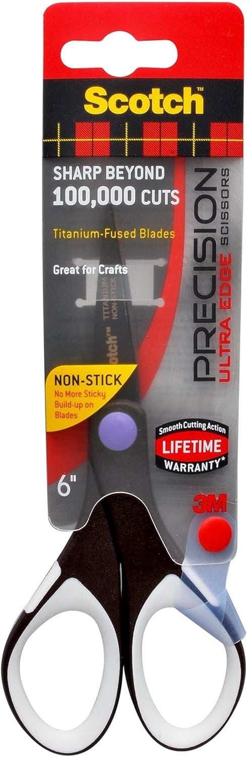 Scotch 6" Precision Ultra Edge Titanium Non-Stick Scissors, Ideal for Fabric, Crafts, Cardstock and Photos (1466TUNS-MIX)