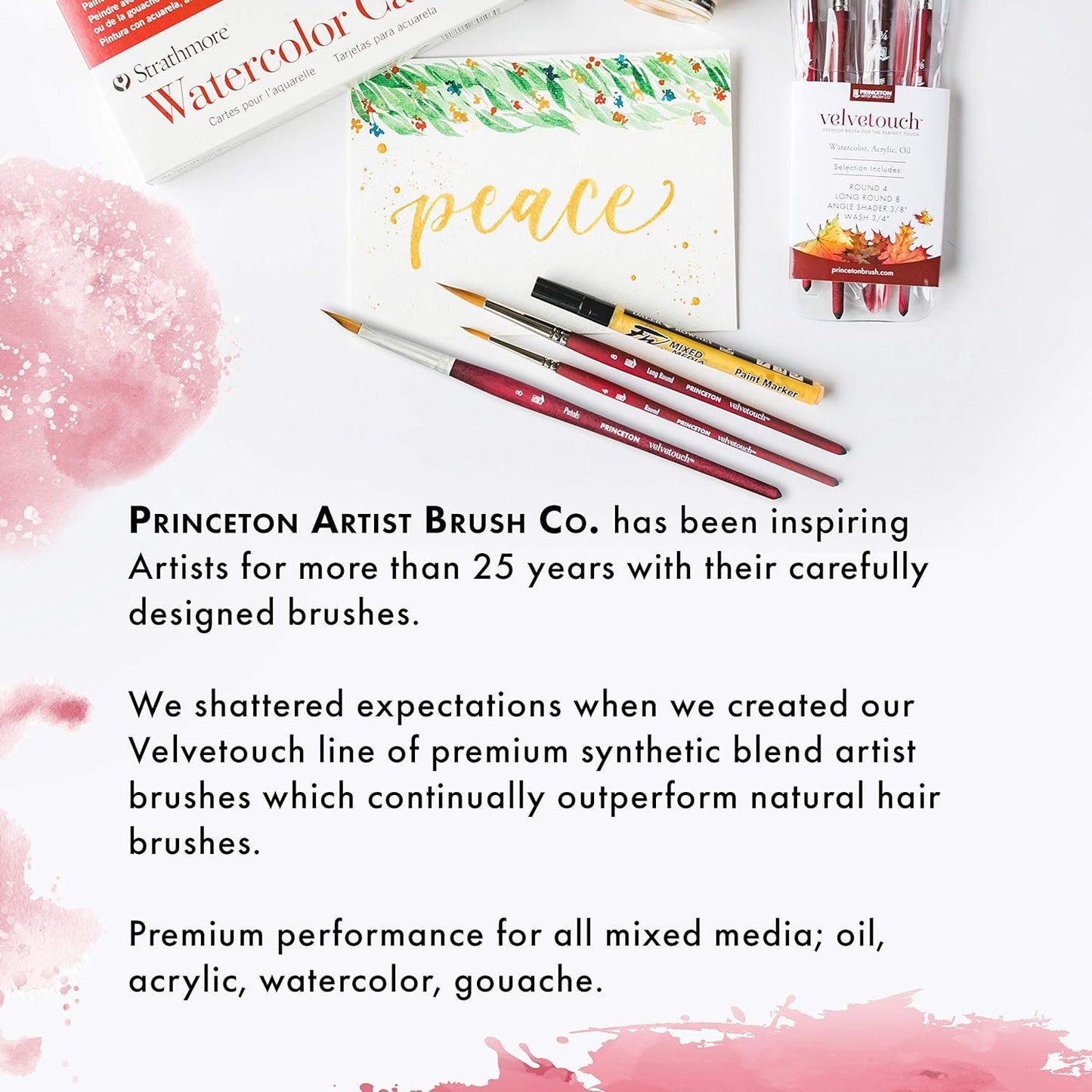 Princeton Velvetouch, Series 3950, Paint Brush for Acrylic, Oil and Watercolor, Petal, 8