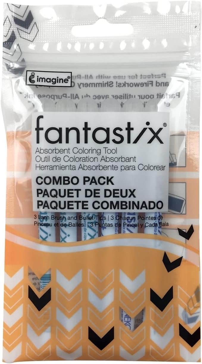 Tsukineko FX300006 6-Pack Fantastix, Brush/Bullet Tip Combo for All Purpose Ink
