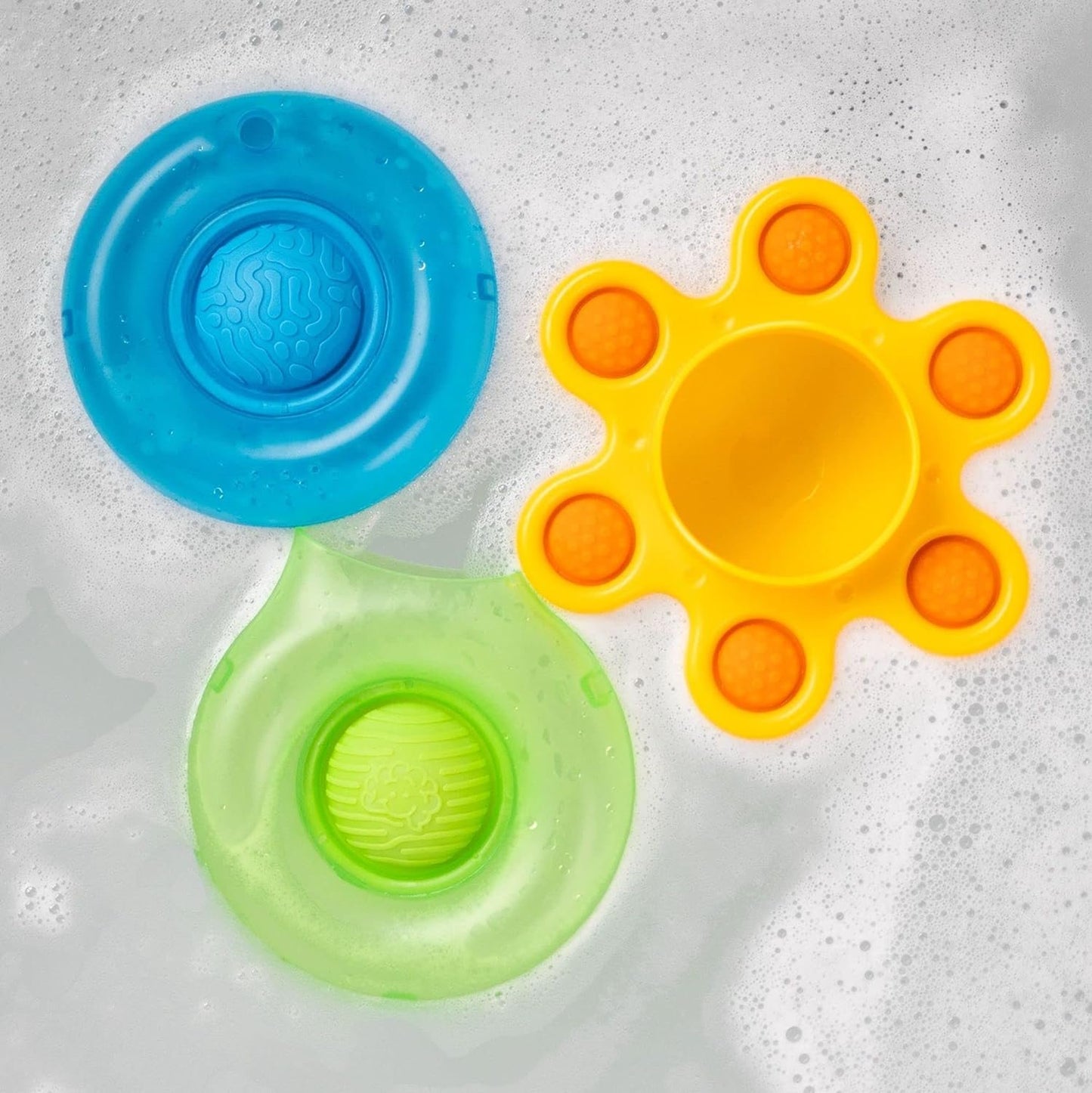 Fat Brain Toys Dimpl Splash - Three Popping Scoop & Pour Bath Toys for Toddlers