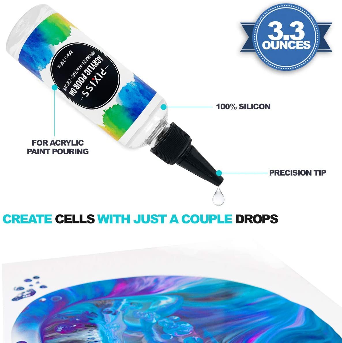 Liquitex Professional Pouring Effects Medium, Pixiss Acrylic Pouring Silicone Oil, Clear Plastic Cups, Paint Mixing Sticks Pouring Supplies