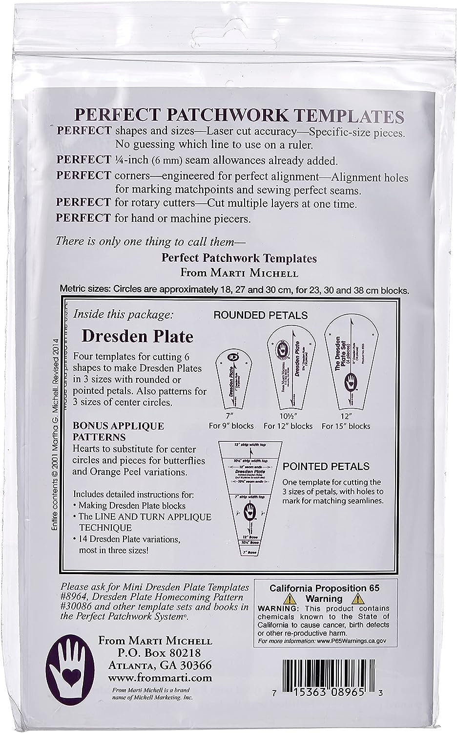 Marti Michell Perfect Patchwork Template (4 Per Package)