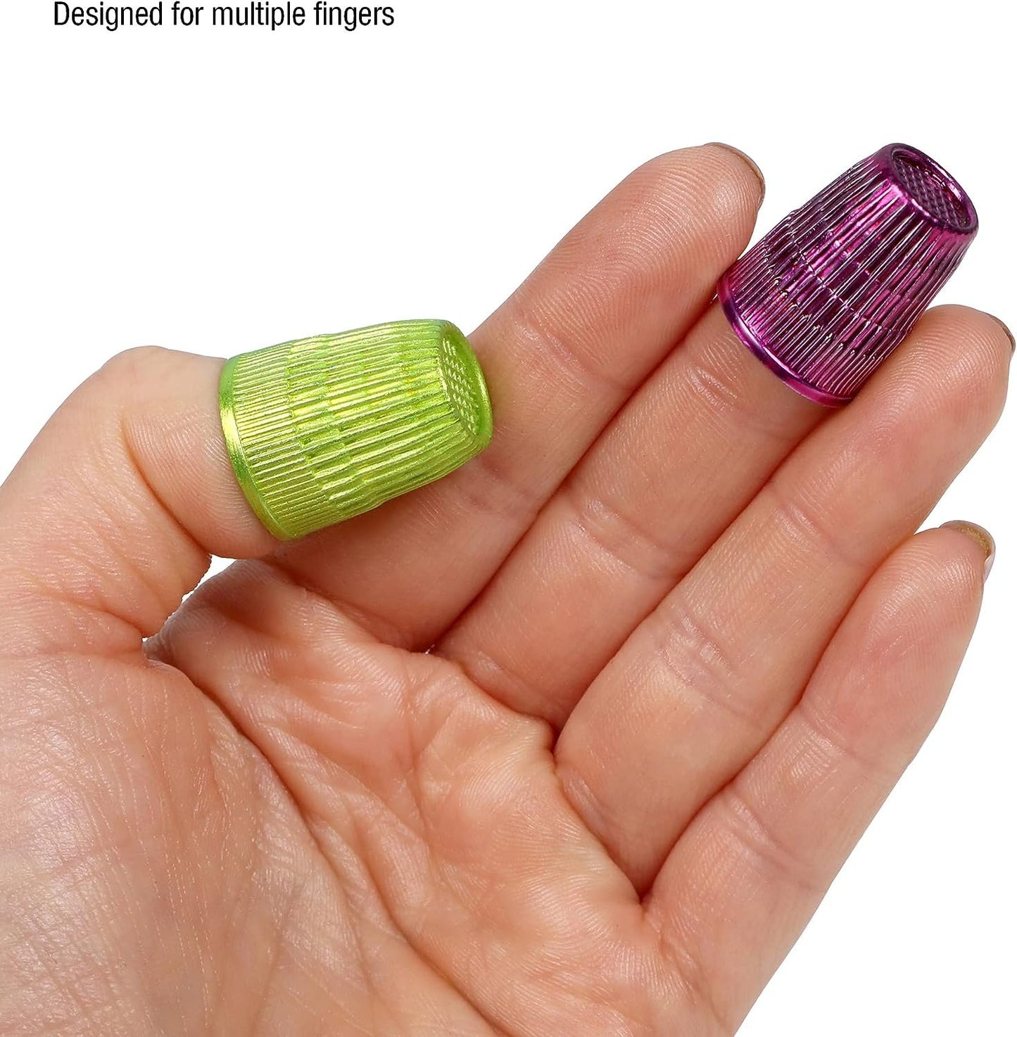SINGER Slip Stop Thimbles, Size Small and Medium, Metallic Pink and Green - Set of 2