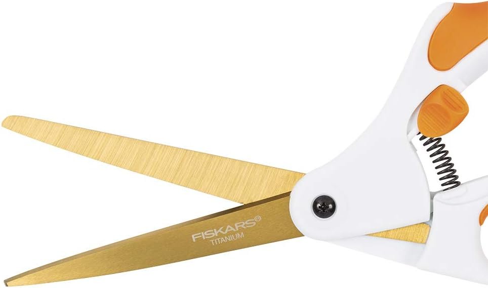 Fiskars Premier No. 8 Easy Action Sewing and Crafting Scissors - Spring Action Fabric & Craft Scissors - White