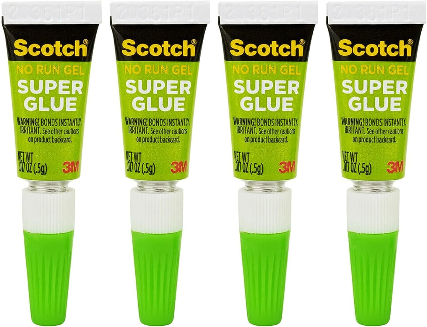Scotch Super Glue Gel, 4-Pack of Single-Use Tubes, .017 oz each, Fast Drying, No Run Gel Formula (AD119)