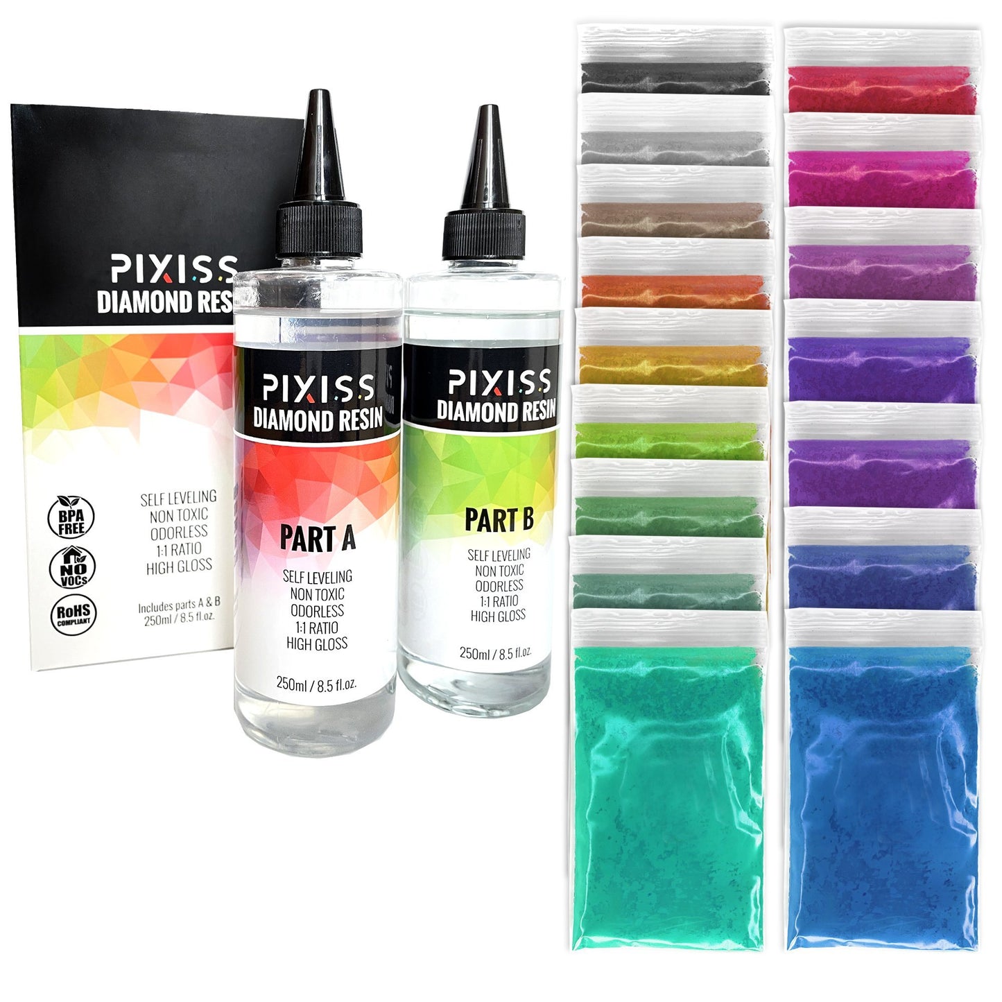PIXISS Diamond Resin; 17oz. with 15 Mica Powders
