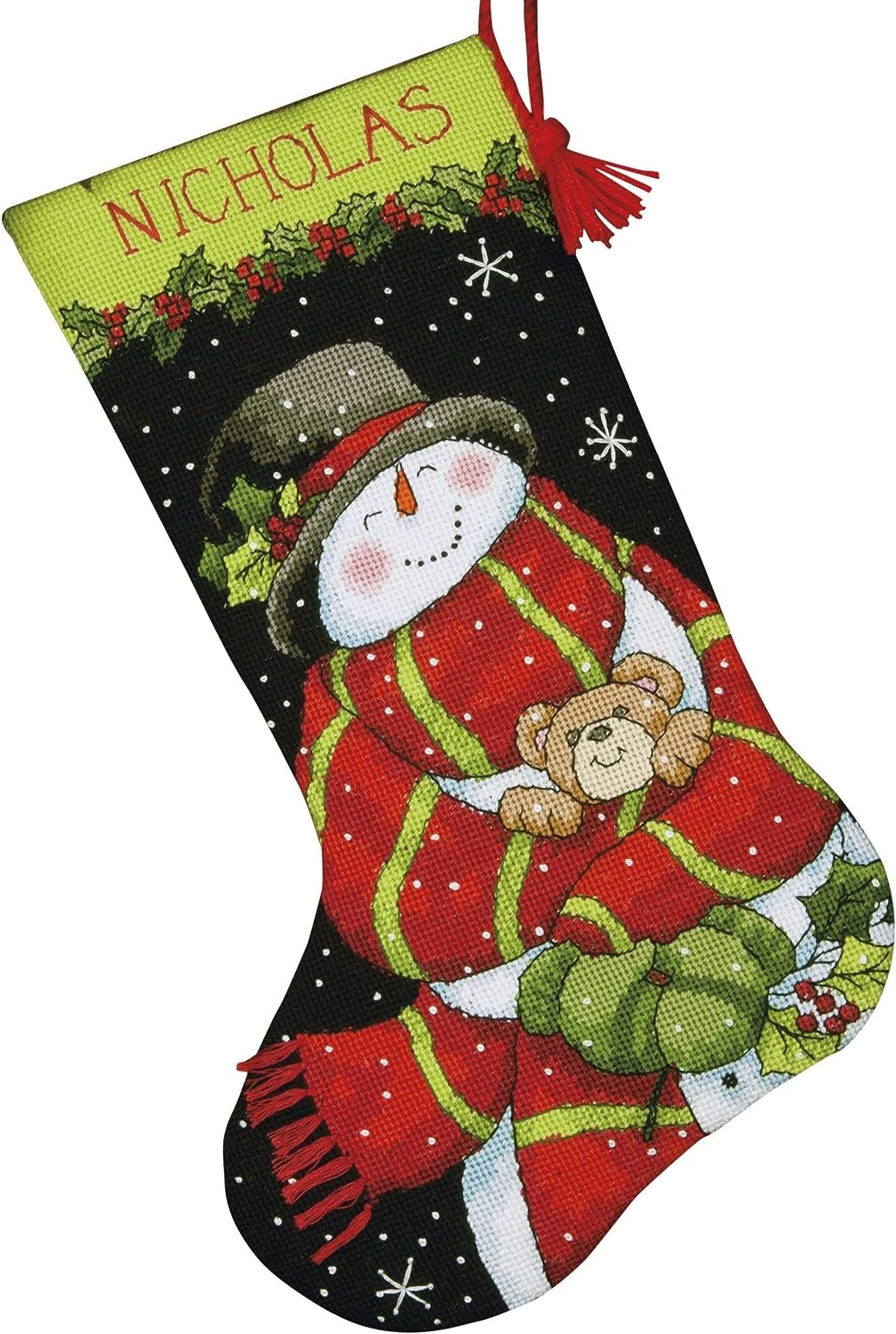 Dimensions Gold Collection Counted Cross Stitch 'Snowman Gathering' Personalized Christmas Stocking Kit, 18 Count White Aida, 16"