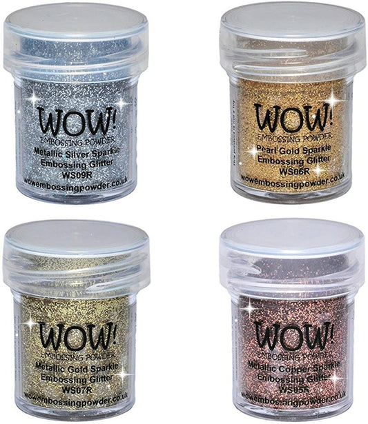 Wow! Sparkle Bundle - Embossing Powders 4 (15ml) Jars Metallic Gold Sparkle, Metallic Copper Sparkle, Pearl Gold Sparkle and Metallic Silver Sparkle (Gold, Silver)