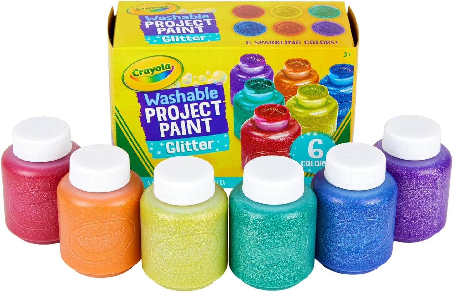 Crayola Washable Glitter Paint Great for Classroom Projects, 6 Count