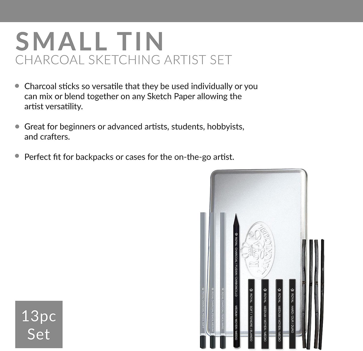 Royal & Langnickel RSET-ART2503 Small Tin Charcoal Drawing Art Set