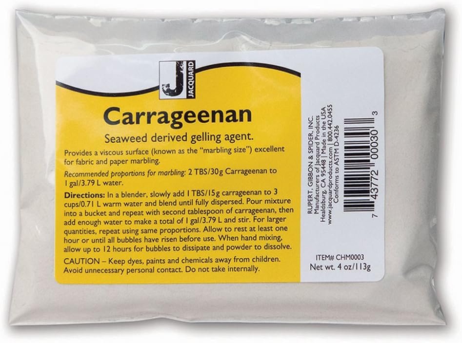 Jacquard Carrageenan 4 Ounces - Natural Seaweed Gelling Agent - Excellent for Fabric and Paper Marbling - Provides Viscous Surface