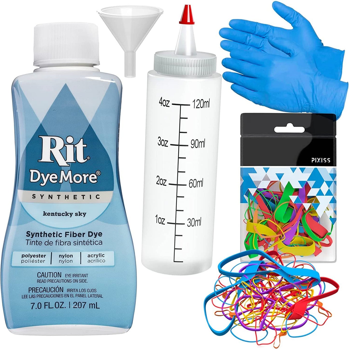 Synthetic Rit Dye More Liquid Fabric Dye - Ultimate Synthetic Rit Dye Accessories Kit - Available in Multiple Colors - 7 Ounces - Kentucky Sky
