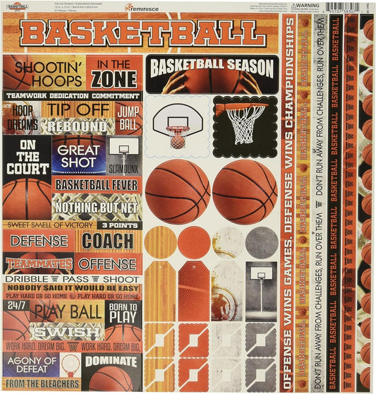 Reminisce TBAC-100 Basketball Cardstock Sticker, 12" by 12", Multicolor