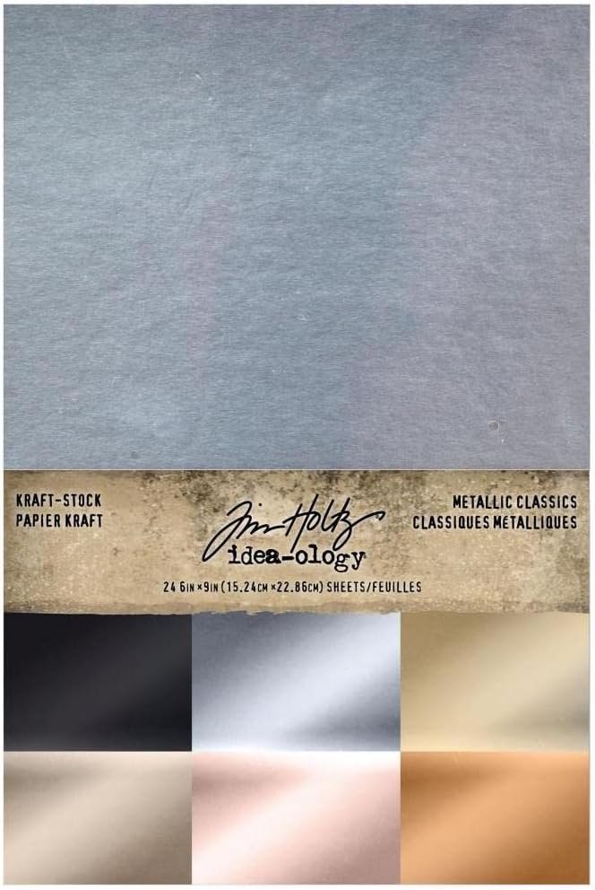 Tim Holtz Idea-Ology Kraft-Stock Cardstock, Metallic Colors & Metallic Classics, Bundle of 2 Packages Totaling 48 Sheets (TH94227, TH94228)