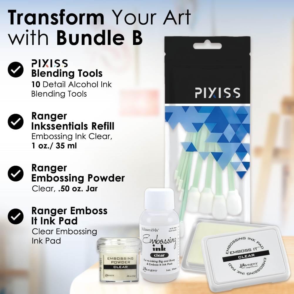Ranger Emboss It Ink Pad and Reinker and Embossing Powder (Clear) and Blending Tools - Clear Embossing Ink Pad, Ink Refill, Embossing Powder and Blending Brush Tools for Card Making, Scrapbooking
