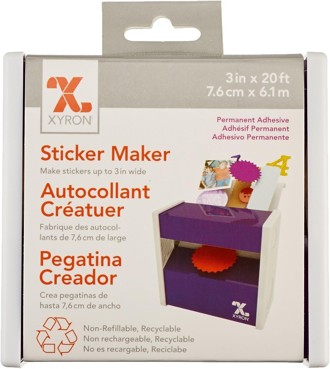 Xyron Sticker Maker, 3", Includes Permanent Adhesive 3" x 20', Disposable (100111)