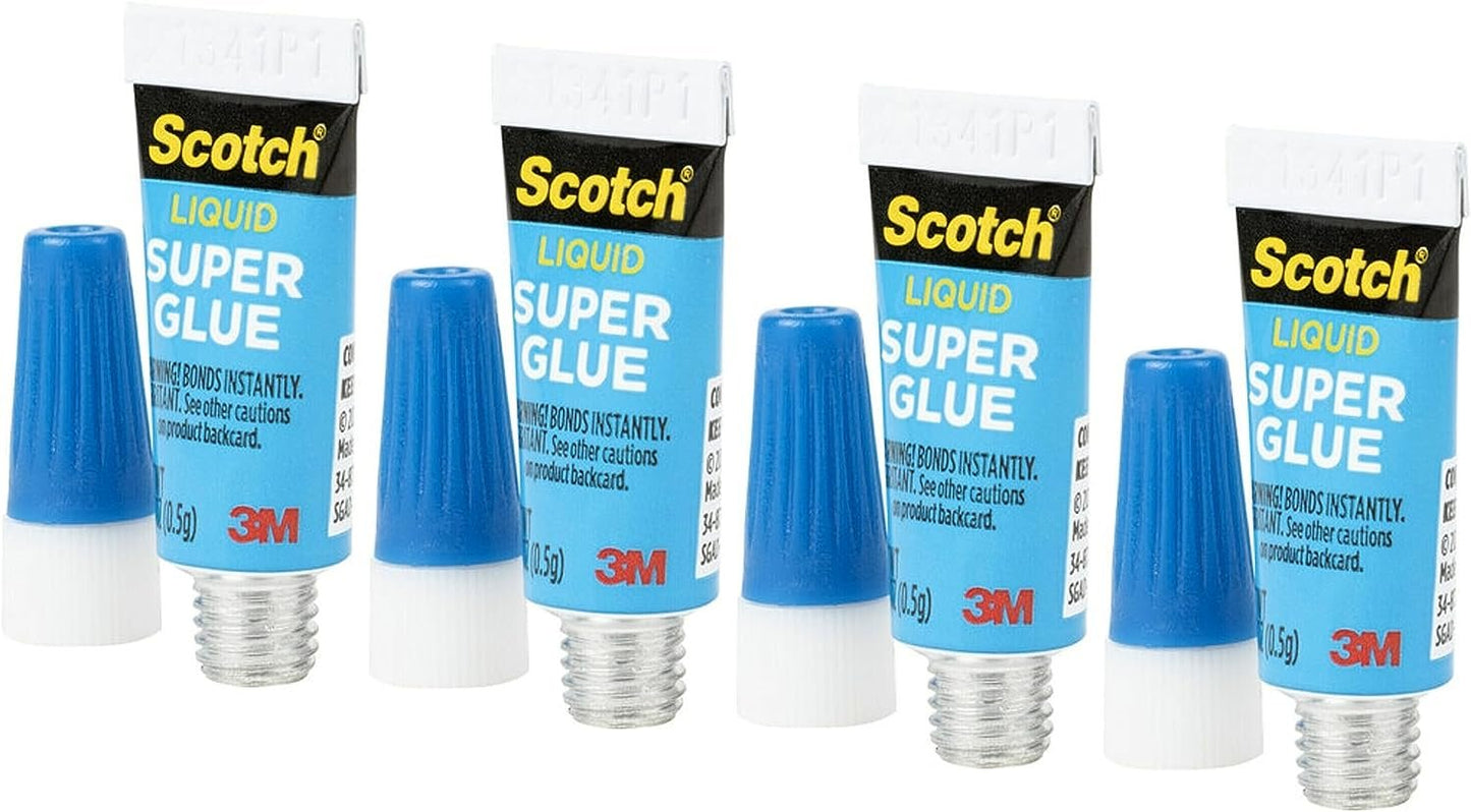 Scotch Super Glue Liquid, 4-Pack of Single-Use Tubes, .017 oz each, Fast Drying Liquid Formula (AD114)