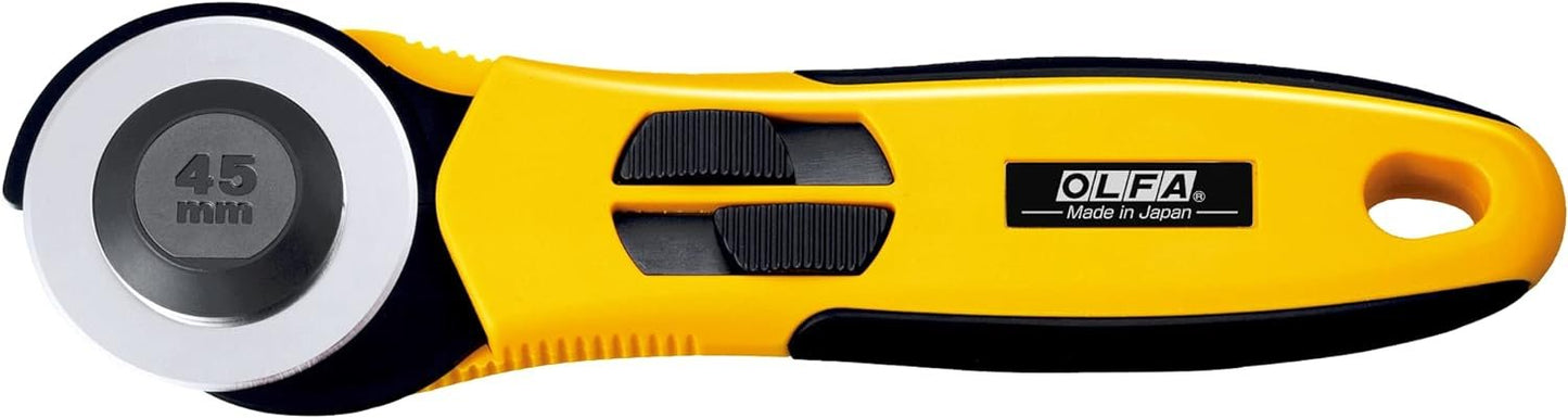OLFA 45mm Quick-Change Rotary Cutter (RTY-2/NS) - Rotary Fabric Cutter w/ Split Blade Cover for Crafts, Sewing, Quilting, Replacement Blade: OLFA RB45-1