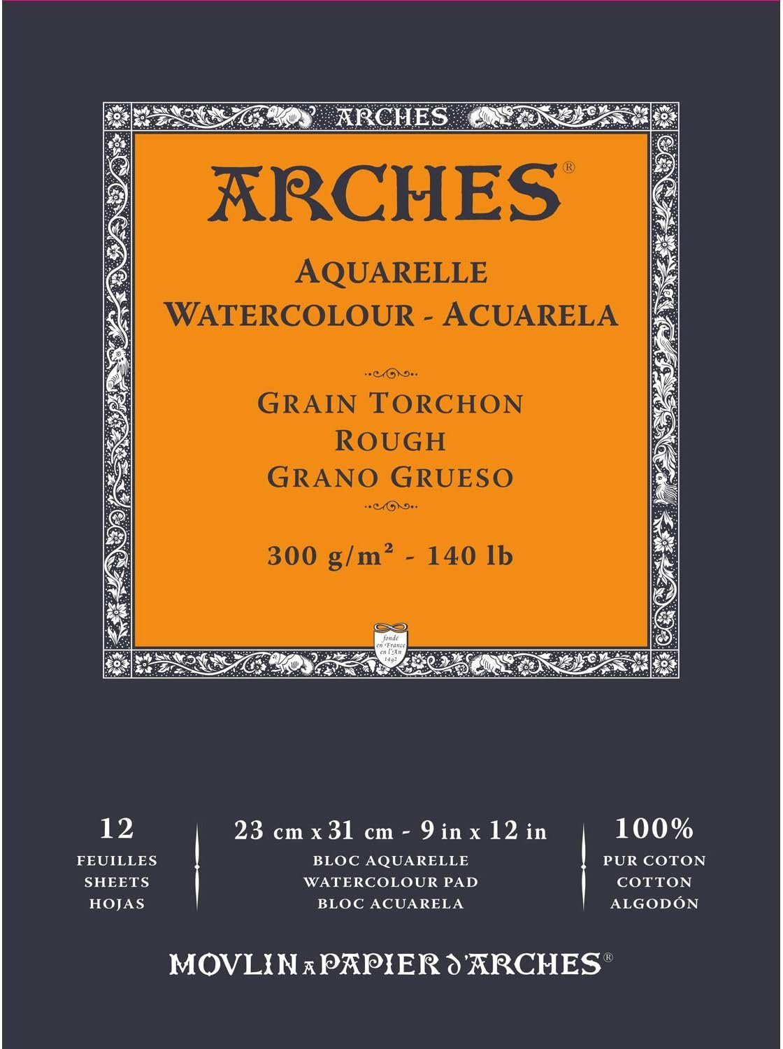Arches Watercolor Paper 140 lb. Rough 12 Sheet Pad 9x12"