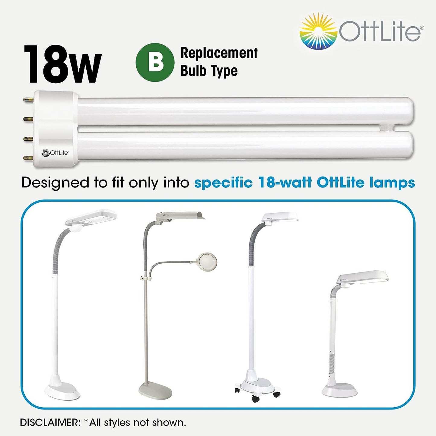 OttLite 18W Replacement Tube Light Bulb - Compact Fluorescent Light Bulbs Replacement - Bright Natural Daylight for Bedroom & Living Room - Low Heat & Glare Type B Light Bulb for Reduced Eyestrain