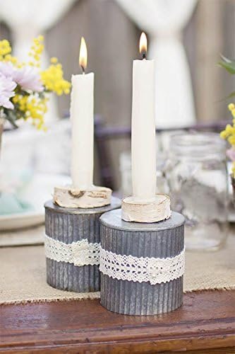 Rustic Tin Vase, Corrugated Sides, 3.25x3.25", Galvanized Metal, 6pk