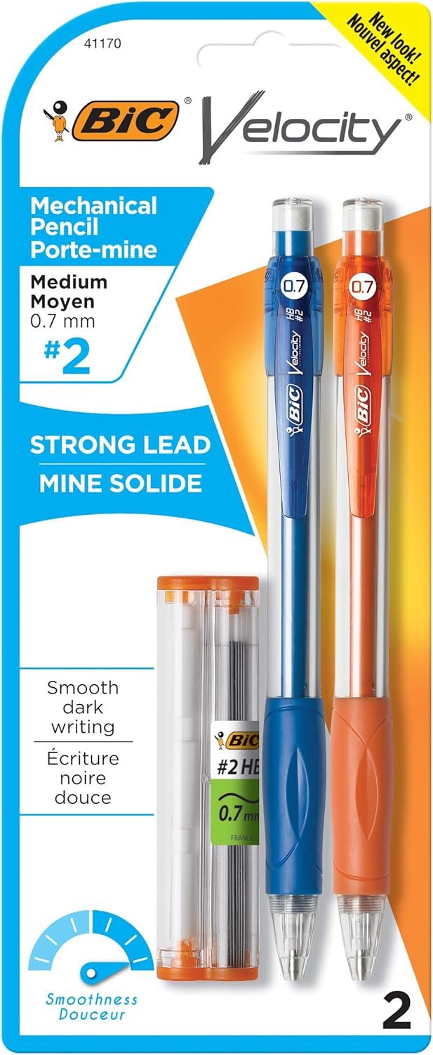 BIC Velocity Original Mechanical Pencil, Medium Point (0.7mm), Smooth Dark Writing, 2-Count