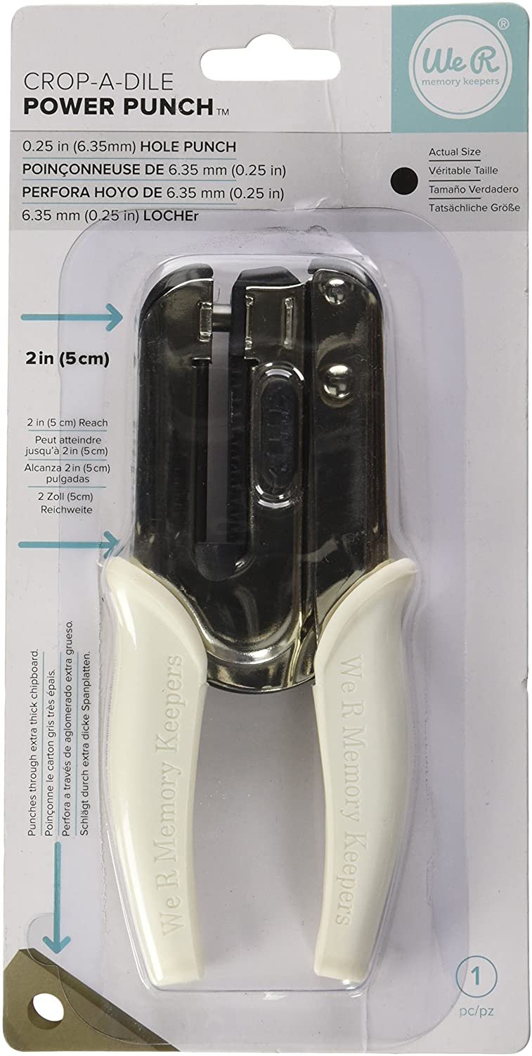 Heavy Duty 1/4 inch Standard Hole Punch – The Crop-A-Dile Power Punch with 2 inch Reach by We R Memory Keepers. Punch Through Paper, Chipboard, Thin Tin, Leather, Plastic, and Fabric