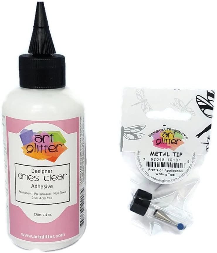 Art Glitter Glue Designer Dries Clear Adhesive 4 oz with Ultra Fine Metal Tip, Standard