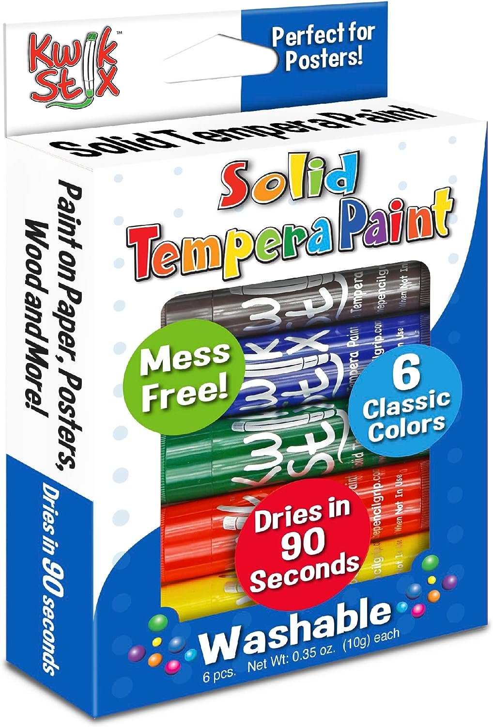 The Pencil Grip Kwik Stix Solid Paint Pens, Tempera Paint Pens, Super Quick Drying TPG-601, 6 Count