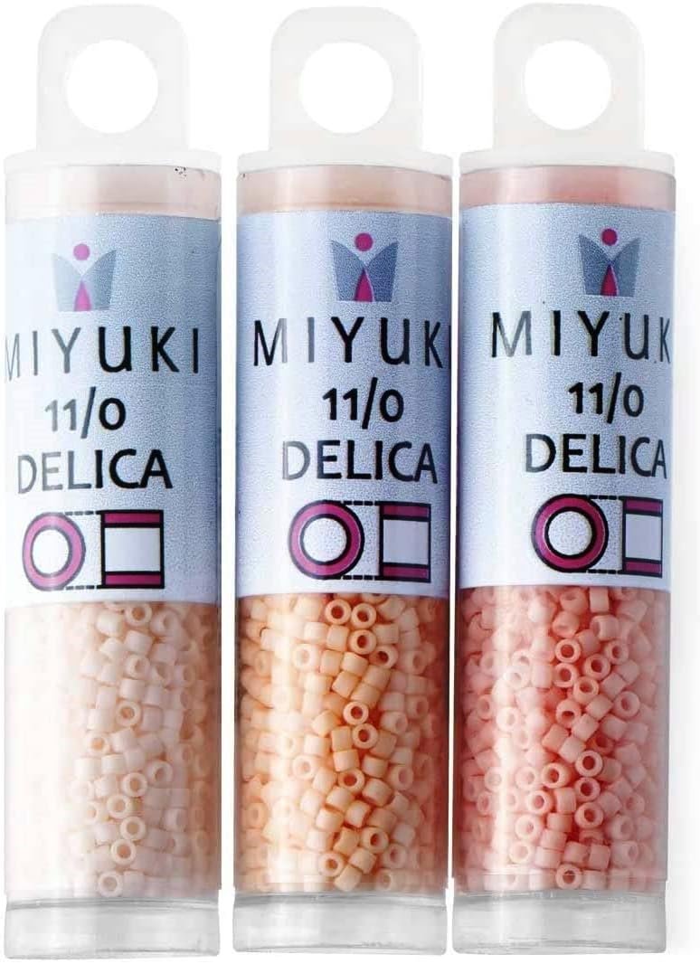 Miyuki Delica Seed Beads Bundle: Size 11/0, Peach Matte Opaque Palette Collection DB1510, DB1512, DB1513 - 3 Tubes of 7.2 Grams ea