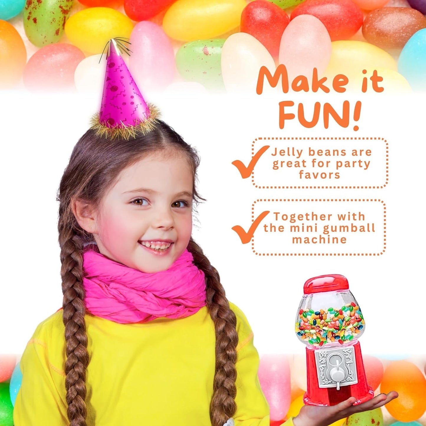 Candy Corn Flavored Jelly Belly Jelly Beans (3 Pack) and Mini Candy Dispenser - Includes 3 bags of 1.9 oz Candy Corn Jelly Beans & Small Gumball Machine