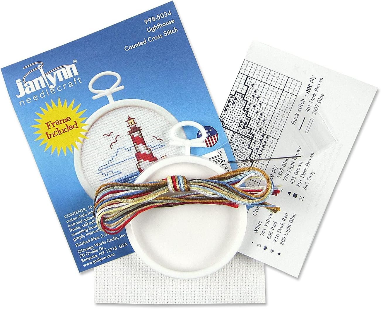 Janlynn 18 Count Round Mini Counted Cross Stitch Kit, 2-1/2-Inch, Lighthouse