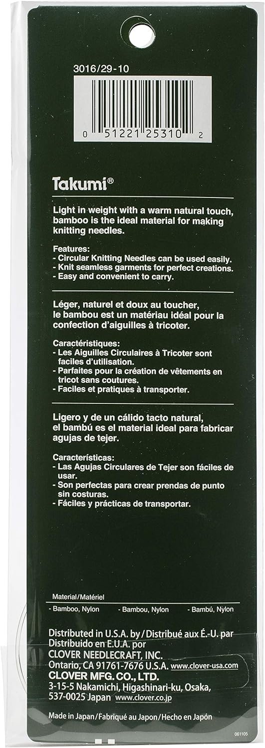 Clover Takumi Bamboo Circular 29-Inch Knitting Needles, Size 10