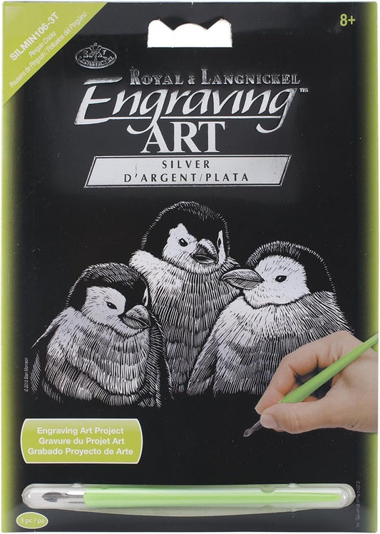 ROYAL BRUSH Silver Foil Engraving Penguin Chicks Art Mini Kit, 5" by 7"