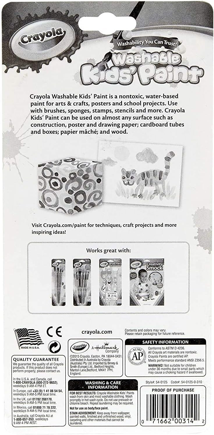 Crayola Washable Kids Paint Set & Paintbrush, Painting Supplies, 18 Count