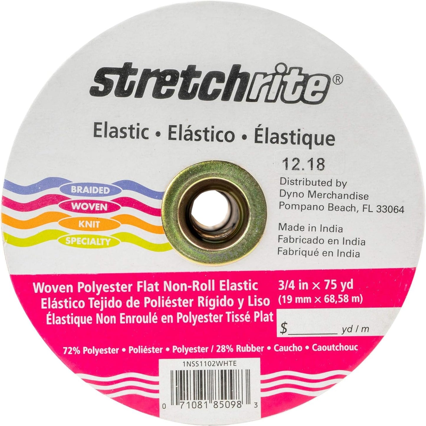 Stretchrite Woven Polyester Elastic Spool, 3/4-Inch by 75-Yard, White