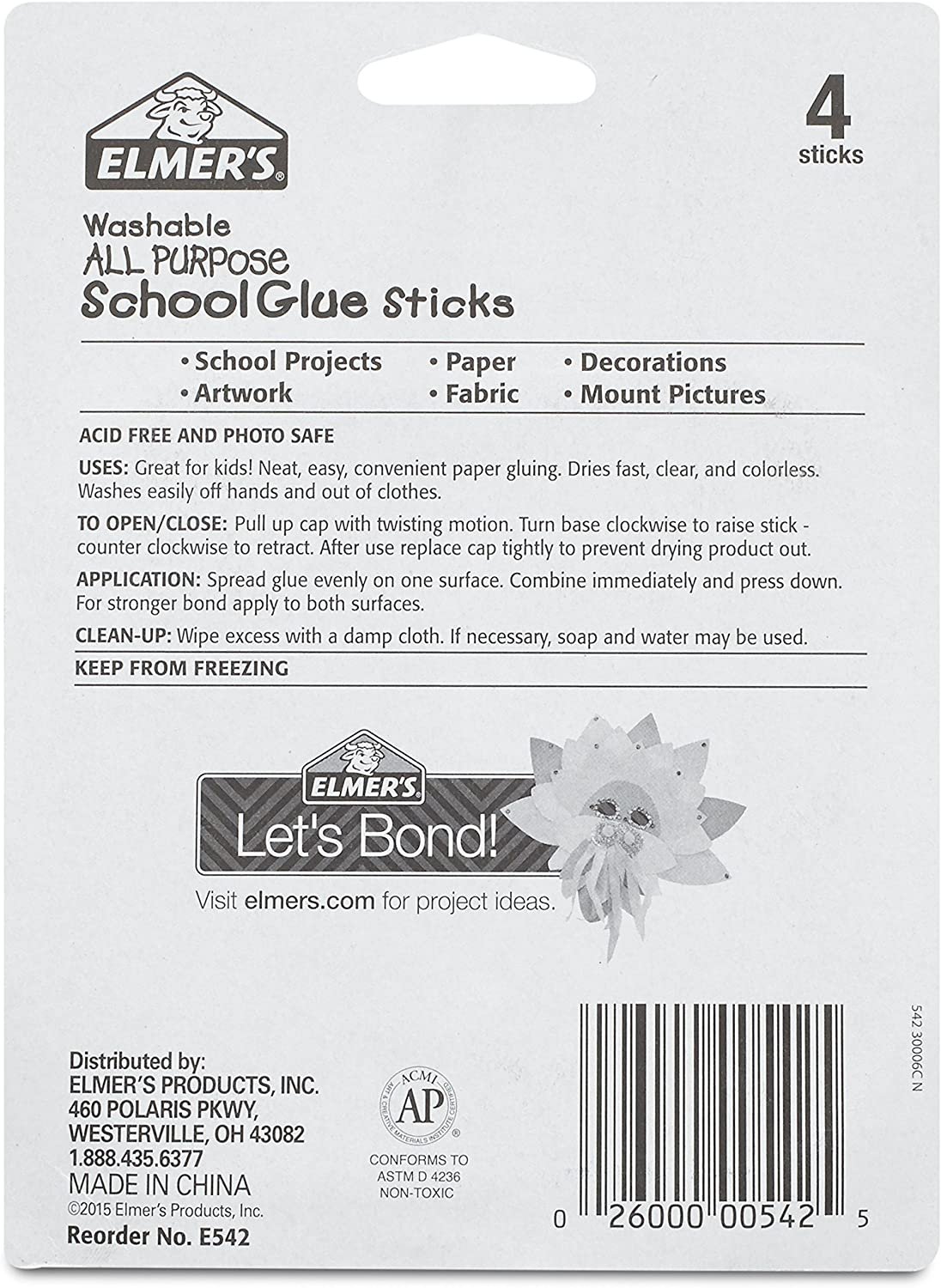 Elmer's All Purpose School Glue Sticks, Clear, Washable, 4 Pack, 0.24-ounce sticks