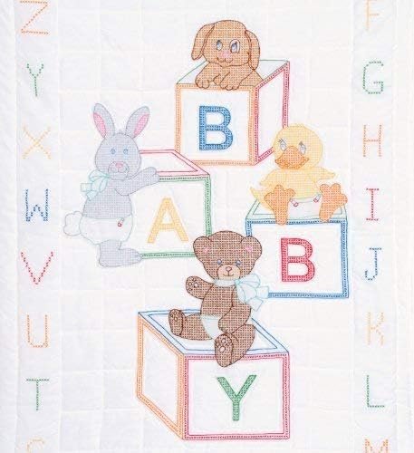 Jack Dempsey Needle Art 4060110 Crib Quilt, Top Baby Block, 40-Inch by 60-Inch, White