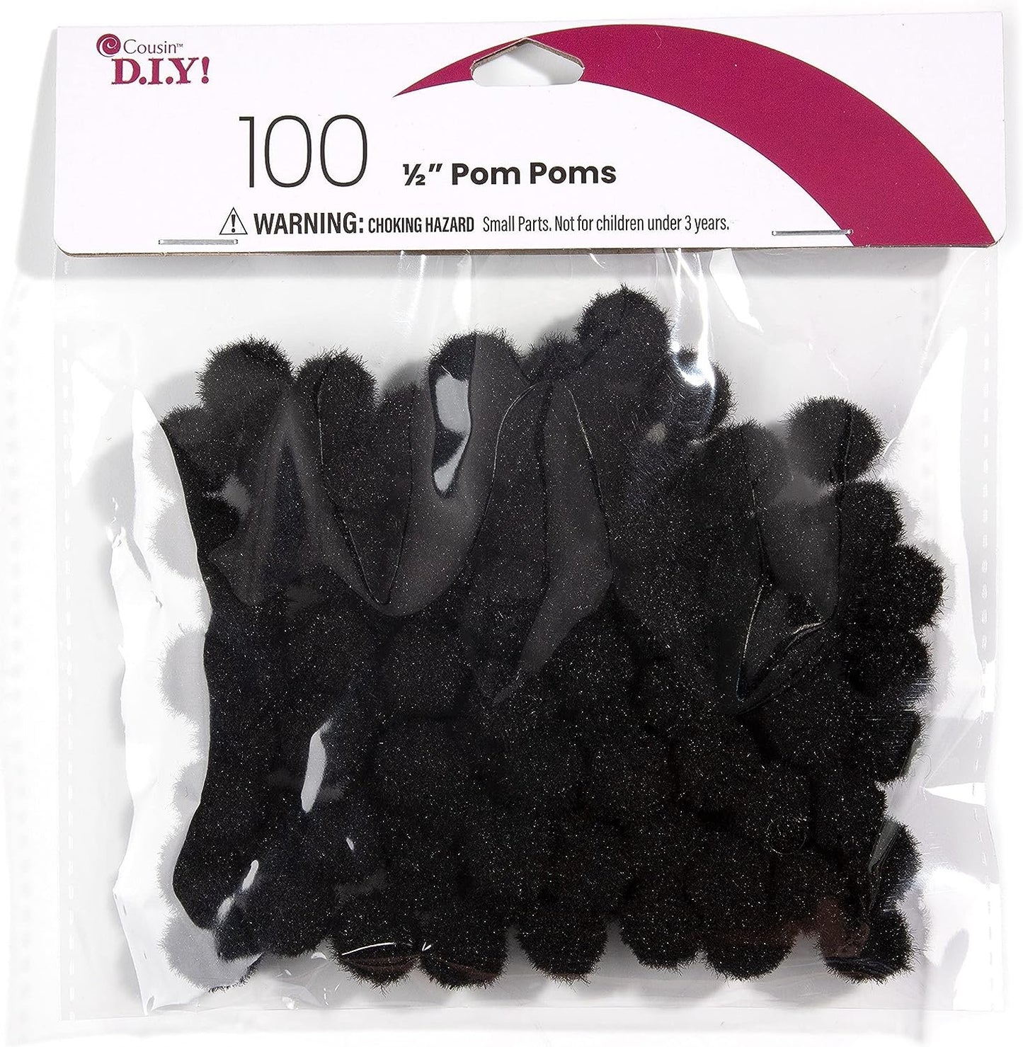 Cousin DIY Black 1/2 inch Poms, 100 Pack