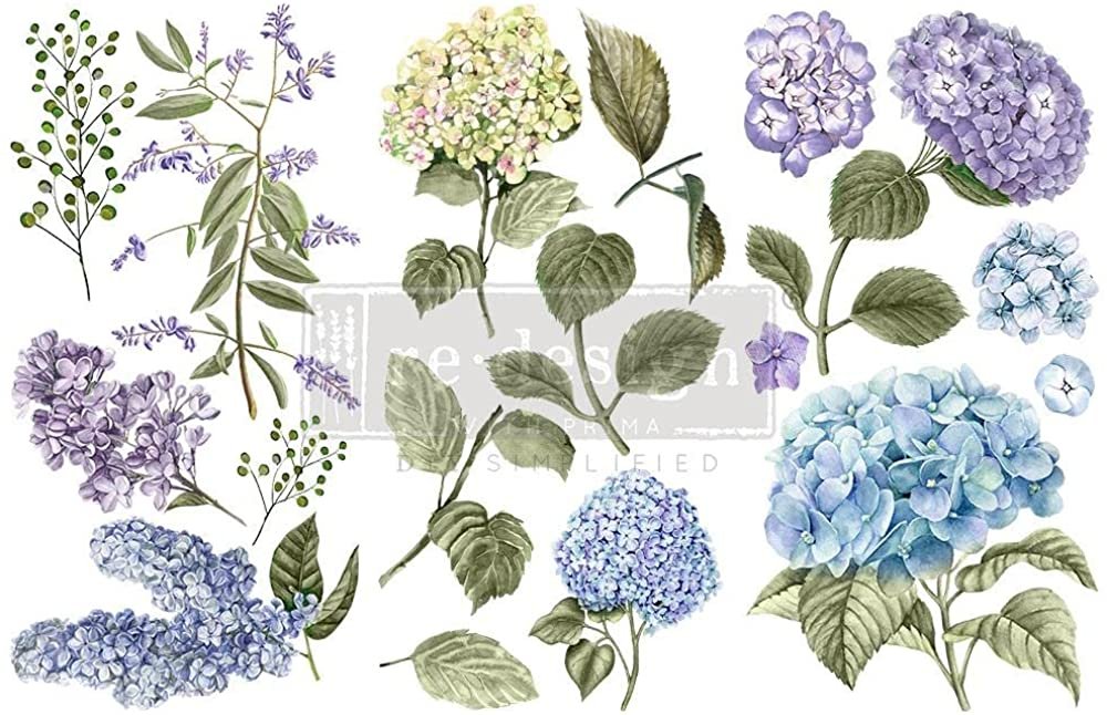 Mystic Hydrangea Rub on Transfer 3 Sheets 6" x 12"