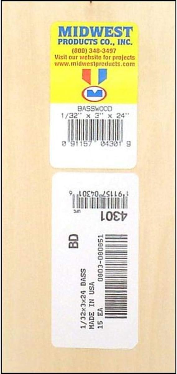 Midwest 24 Inch x1/3 Inch x3 Inch Blasa Wood Sheets - 15PK