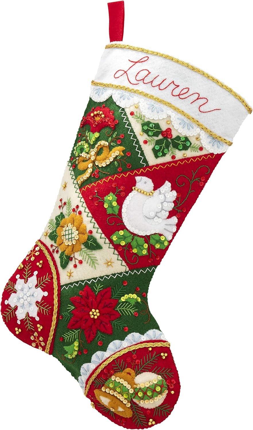 Bucilla, Elegant Patchwork, Felt Applique Christmas Stocking Kit, 18""" (89261E)