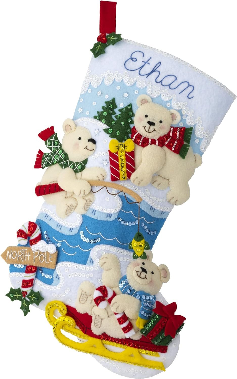 Bucilla Felt Applique 18" Stocking Making Kit, Polar Bear Buddies, Perfect for DIY Arts and Crafts, 89465E