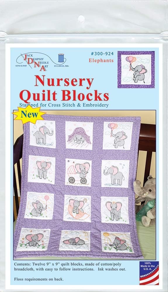 Jack Dempsey Needle Art Elephants Hand Embroidery, White