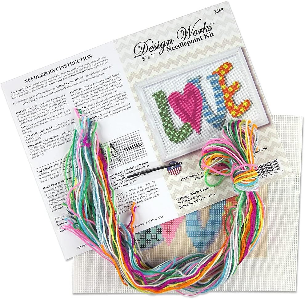Design Works Crafts Love Needlepoint Kit, 7"x5" Stitched in Yarn