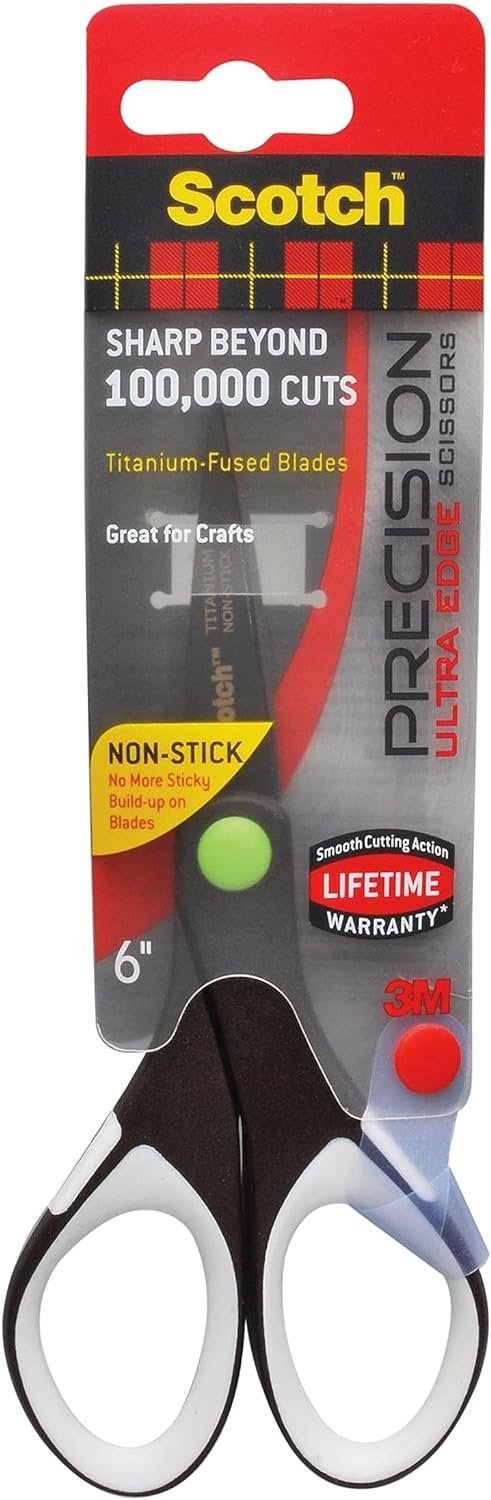 Scotch 6" Precision Ultra Edge Titanium Non-Stick Scissors, Ideal for Fabric, Crafts, Cardstock and Photos (1466TUNS-MIX)