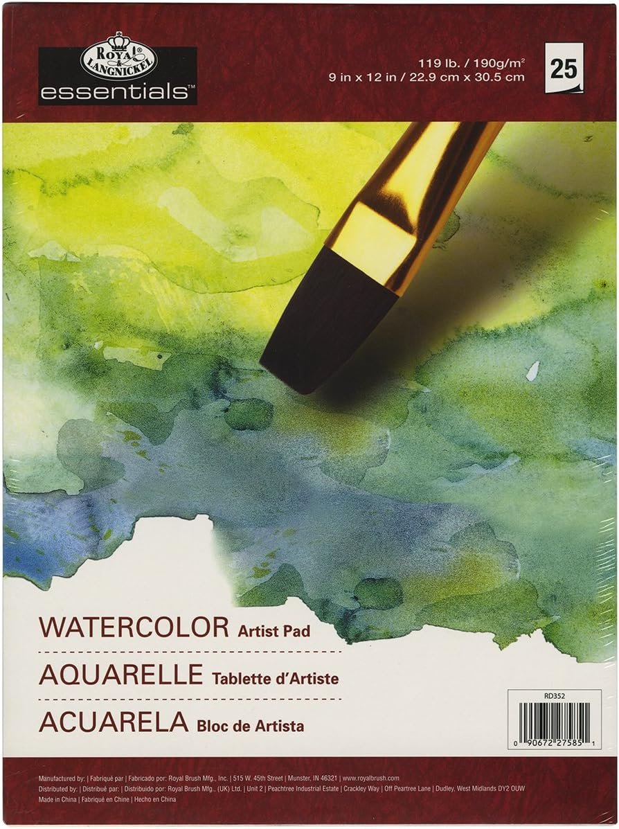 Royal Brush Royal Langnickel 25-Sheet Watercolor Essentials Artist Paper Pad, 9-Inch by 12-Inch