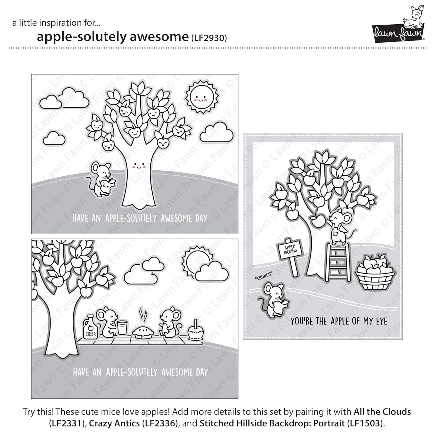 Lawn Fawn LF2930 Apple-Solutely Awesome 4X6 Clear Stamp Set