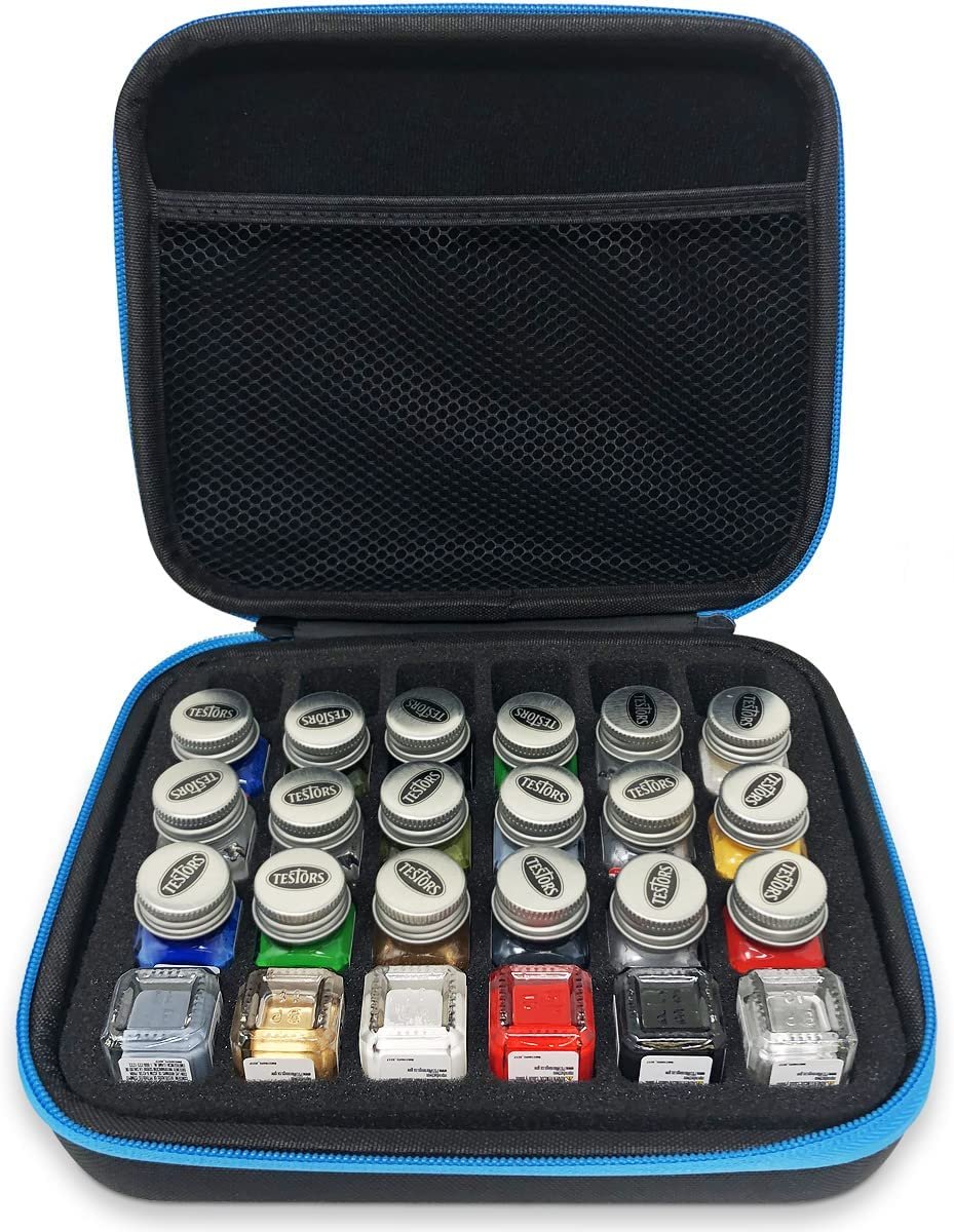 Testors Model Paint Enamel Paint Set 9146XT, Pixiss Model Paint Storage Case for Testors Paints (Holds 30 Bottles)