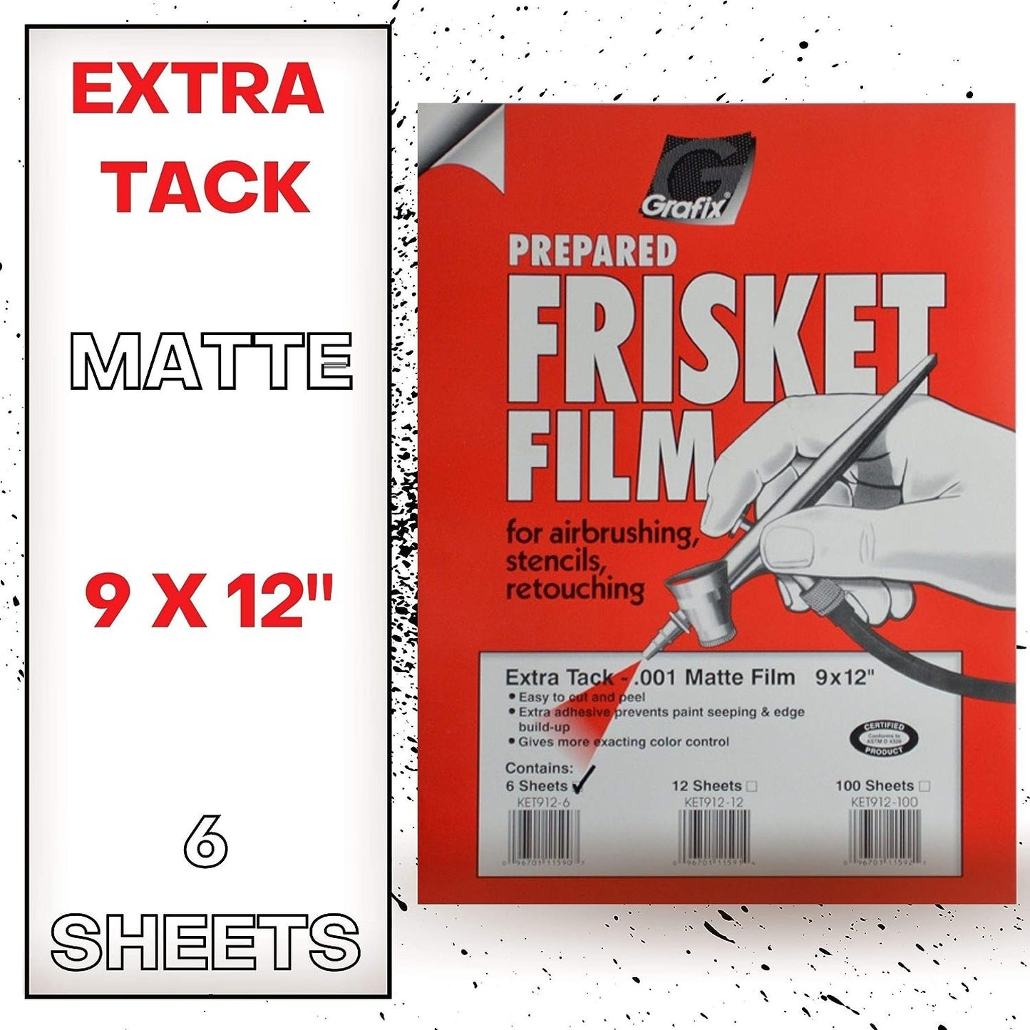 Grafix All Purpose Low Tack Frisket Film SSelf-Adhering Removeable Adhesive Sheets, for Airbrushing, Retouching, Stencils, Rubber Stamping, Watercolor, and Masking, 9 x 12, Matte, 6 Pack, 9" x 12"